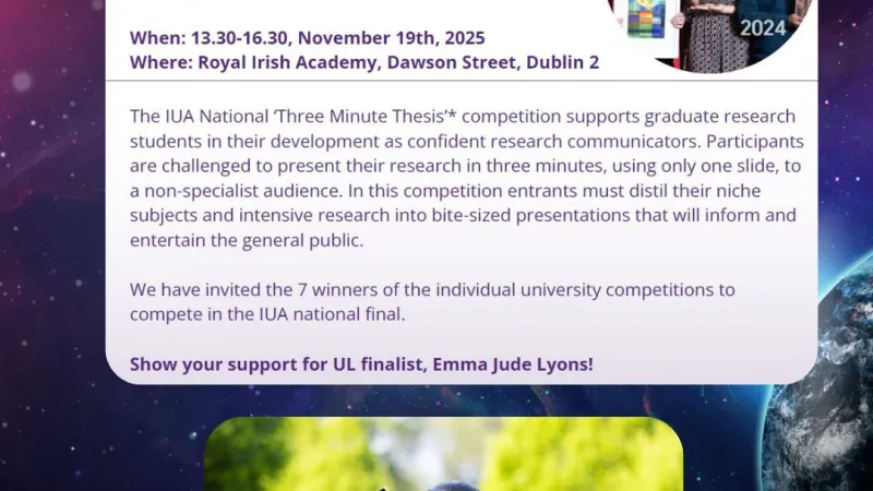 Support Emma Jude Lyons in the IUA 3-Minute Thesis National Final! 